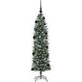 vidaXL Künstlicher schlanker Weihnachtsbaum Grün und Weiß 150 cm