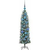 vidaXL Künstlicher schlanker Weihnachtsbaum Grün und Weiß 120 cm