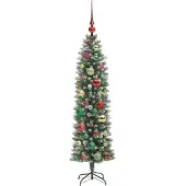 vidaXL Künstlicher schlanker Weihnachtsbaum Grün und Weiß 120 cm