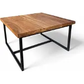 WestTree Couchtisch 100x100cm, Beistelltisch, Beistelltisch, Platte Eiche massiv auf Stahlgestell