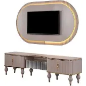 Xl Moebel Gmbh Moderne Beige Wohnwand Garnitur Designer RTV-Lowboard Wandpanel 2tlg
