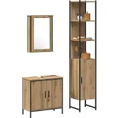vidaXL Badezimmermöbel-Set 3 Stk. Braun Holzwerkstoff