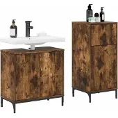 vidaXL Badezimmermöbel-Set 2 Stk. Räuchereiche Sperrholz und Metall
