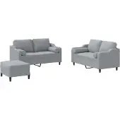 vidaXL 3-tlg. Sofagarnitur mit Kissen Hellgrau Stoff