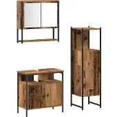 vidaXL Badezimmermöbel-Set 3 Stk. Braun Holzwerkstoff