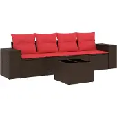 vidaXL 5-teiliges Gartensofa-Set mit Kissen, braun, Polyrattan