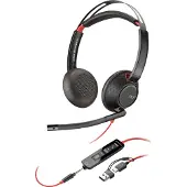 HP Poly Blackwire 5220 Stereo USB-C-Headset +3,5-mm-Stecker +USB-C/A-Adapter (Packungseinheit), Kabelgebunden, 20 - 20000 Hz, Anrufe/Musik, 165,2 g, Kopfhörer, Schwarz