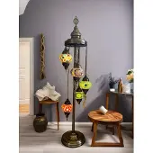 Halay Türkische Stehlampe mit 5 handgefertigten Mosaik-Glaskugeln – Bunte Wohnzimmerlampe – 120 cm hoch