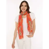 Zwillingsherz Schal "Leopard", Damen, orange, Web, Kunstfaser, gemustert, mehrfarbig, Modetücher Schal, Leoparden Muster, leichter Stoff