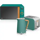 Swan STRP1060GRENEU Set Frühstück Wasserkocher Breitschlitz-Toaster Mikrowelle 20L Nordic weiß Grün