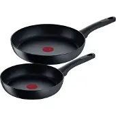 Tefal Pfannen-Set "Black Stone" Aluminium Set, 1x Bratpfanne Ø 24 cm, 1x Bratpfanne Ø 28 cm, Höhe 5 cm, 2 Stk. tlg. Aluminium, Mineralia Antihaft, Thermo-Signal, alle Herdarten,Induktion