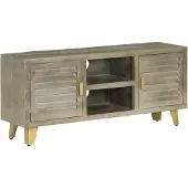 Syfax TV-Schrank Massivholz Mango Grau mit Messing 110x30x48 cm
