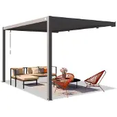 TOOLPORT PRIMEYARD Terrassenüberdachung 3x4 m Aluminium Pfosten mit Lamellendach aus Stahl anthrazitfarbene Anbaupergola
