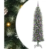 vidaXL Künstlicher schlanker Weihnachtsbaum Grün und Weiß 210 cm