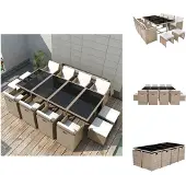 vidaXL 13-tlg. Garten-Essgruppe mit Auflagen Poly Rattan Beige - Gartenmöbel-Sets
