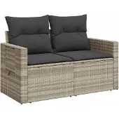 Syfax Gartensofa mit Kissen 2-Sitzer Hellgrau Poly Rattan