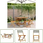 The Living Store 5-tlg. Garten-Essgruppe Grau Poly Rattan und Massivholz