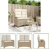 The Living Store Gartenbank Verstellbar mit Kissen Beige Poly Rattan