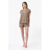 FILA Shorty , Damen, Gr. XL, beige (savage), Jersey, Obermaterial: 100% Baumwolle, bequem kurz, Rundhals, Homewear-Sets Shorty, im Animal-Look, Baumwolle, Kurzarm