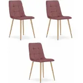 Leobert Stuhl Kara Aus Samt In Rosa, Beine In Holzoptik (3Er - Set)