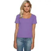 HEINE Kurzarmshirt "Carré-Shirt", Damen, Gr. 46, lila, 100% Baumwolle, unifarben, eckiger Ausschnitt, Shirts Kurzarmshirt