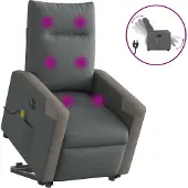 Syfax Elektrischer Massagesessel mit Aufstehhilfe Dunkelgrau Stoff