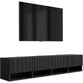 3Xeliving TV-Schrank mit geriffelte Fronten, Mattschwarz, 170 × 32 × 33, 6 cm