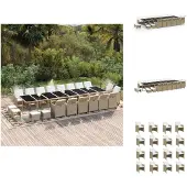 vidaXL 21-tlg. Garten-Essgruppe mit Kissen Poly Rattan Beige - Gartenmöbel-Sets