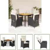 The Living Store 5-tlg. Garten-Essgruppe mit Kissen Schwarz Poly Rattan