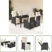 The Living Store 5-tlg. Garten-Essgruppe mit Kissen Schwarz Poly Rattan