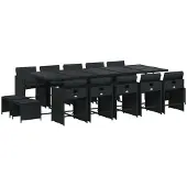 Syfax 15-tlg. Garten-Essgruppe mit Kissen Schwarz Poly Rattan