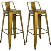 CLP Barhocker 2er Set mit Lehne im Industrial-Look Mason, mit Rückenlehne und Fußablage, Barstuhl mit Rückenlehne und Bodenschoner, Farbe: gold