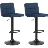 CLP 2er Set Barhocker Feni Samt, höhenverstellbar mit Fußstütze, Lehne & Metallgestell, belastbar bis 150 kg, Farbe: blau