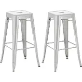 CLP 2er Set Barhocker Joshua I Stapelbare Tresenhocker aus Metall I Barstühle mit Fußstützen I Sitzhöhe 76 cm I Stapelhocker, Farbe: silber