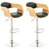 CLP 2er Set Barhocker Kingston Mit Kunstlederbezug I Höhenverstellbarer Barstuhl Mit Robustem Metallgestell, Farbe: natur/schwarz