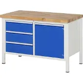 RAU Werkbank mit Schrank - 3 Schubladen - Teilauszug - 180:3 - 840 x 1.250 x 700 mm (HxBxT) - Traglast 1.250 kg - Buche