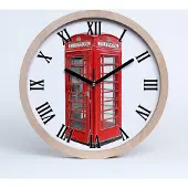 Tulup Holzuhr 25fi cm wanduhr - schwarze Spitzen - Telefonzelle