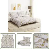The Living Store Bettwäsche-Set Weiß und Braun 200x200 cm Baumwolle