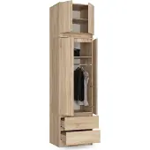 BDW Kleiderschrank mit Aufsatz, 4-türiger Kleiderschrank, Eiche Sonoma