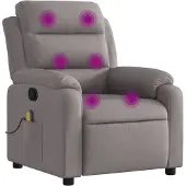 Syfax Massagesessel Taupe Stoff, 6-Punkt-Vibrationsmassage, verstellbar, Seitentasche, Fernbedienung, 75x100 cm