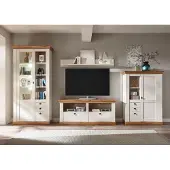 IMV Landhaus Wohnwand 356cm pinie weiß / wotan eiche Anbauwand Vitrine