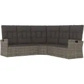 Syfax Ecksofa mit Liegefunktion und Kissen Grau Poly Rattan