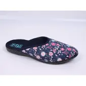 Adanex Damenhausschuhe SARA 29844 blau mit Blumen mit geschlossener Spitze