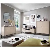 Lomadox Wohnzimmermöbel Set beige, Fußgestell schwarz, MALAGA-160, 3-teilig