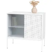 Mendler Kommode HWC-O90, Schrank Sideboard Highboard, Industrial Staufächer Schiebetüren Metall 85x80x45cm weiß