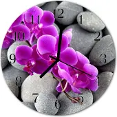 Tulup Glasuhr Wanduhr Küchenuhr Echt-Glas 30fi cm Orchidee Steine violett