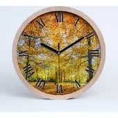 Tulup Holzuhr 30fi cm wanduhr - schwarze Spitzen - Herbstwald