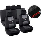 Compass 31689 - Autositzbezüge 9er Set CARBON LIGHT schwartz AIRBAG