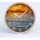 Tulup Holzuhr 30fi cm wanduhr - weiße Spitzen - Meer Sonnenuntergang