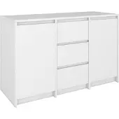 Inny Kommode mit 3 Schubladen und 2 Türen, modern, geräumig, grifflos, weiß.